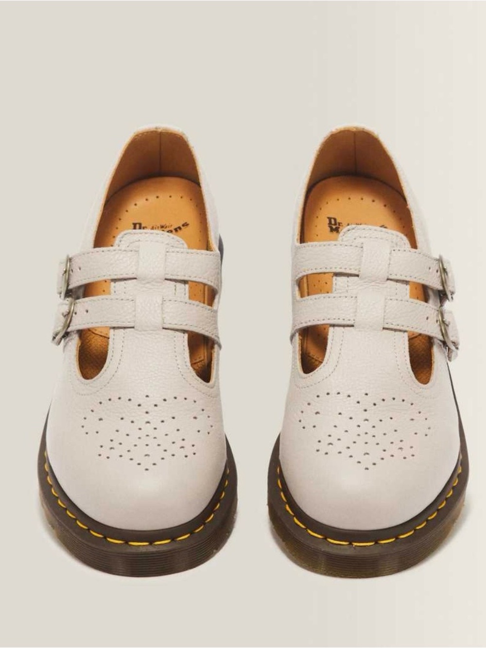 Dr. Martens Mary Jane  Cream T-Bar Double Buckle Shoes